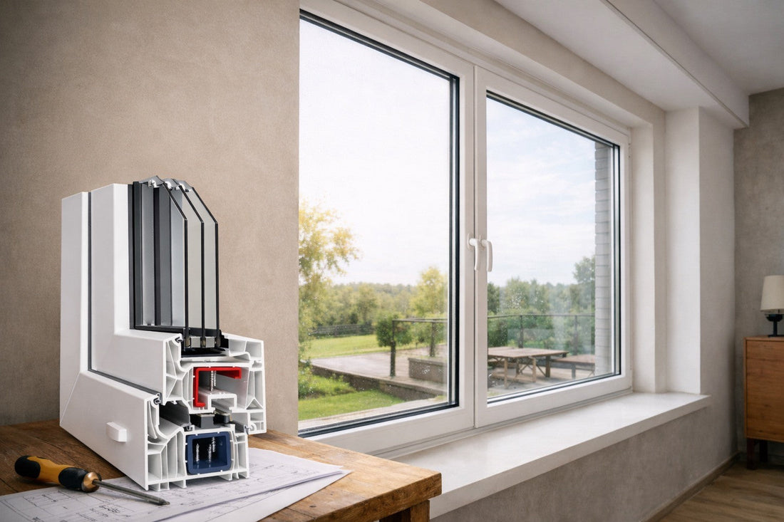 Zweiflügliges Fenster mit Blick nach draußen